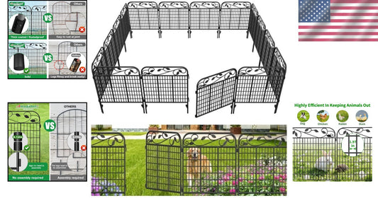 4 Pack Heavy Duty 44" High Rustproof Decorative Garden Fence Panels - 12ft Long