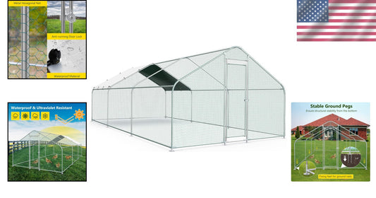 Easy Assembly 10x20FT Metal Poultry Cage with Waterproof Cover for Outdoor Use