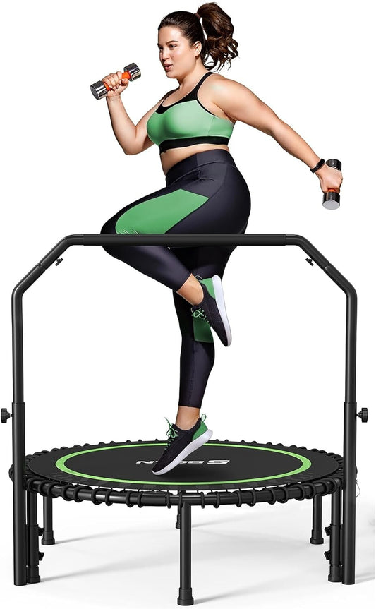 Foldable 450 LBS Fitness Trampoline with Adjustable Handle - Indoor/Outdoor Use