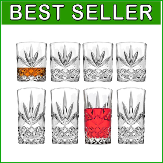 Elegant Mixed Drinkware Set of 8: 4 Highballs & 4 Old Fashioned Glasses