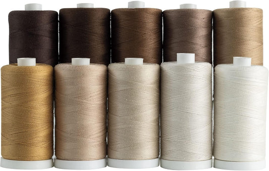 Assorted Neutral Thread Set - 10 Spools of 1200 Yard 100% Cotton for Crafting