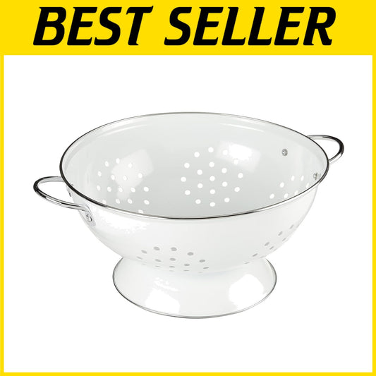 Art Deco 3 Quart Powder Coated Colander - Elegant Kitchen Essential in White