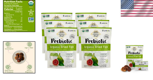 Delicious Sun-Dried Organic Figs with Chicory Fiber - 5 Convenient Snack Packs