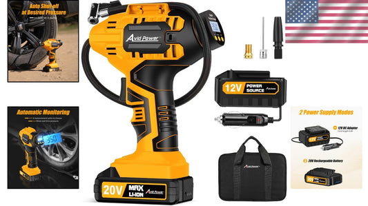 Lightweight 20V Air Pump for Cars & Bikes - Versatile Inflator with Accessories