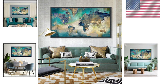 High-Quality Green World Map Canvas Print Wall Art – 29x58 Ready to Hang