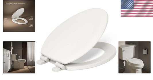 Stonewood Quiet-Close Elongated Toilet Seat - Durable Wood in Biscuit Finish