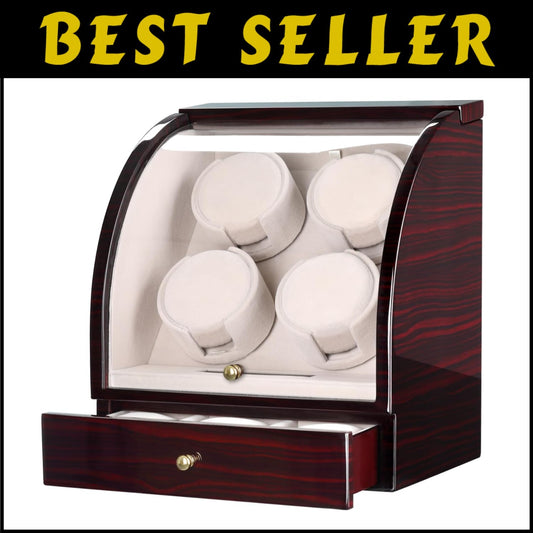 Watch Winder for 4 Timepieces - Vintage Lacquered Wood & Quiet Motor Technology