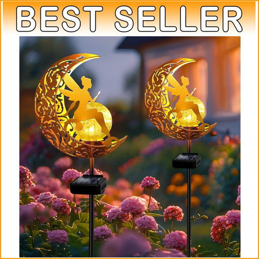 Enchanting 2-Pack Solar Garden Lights with Angel Decor - 33-Inch Pathway Stakes