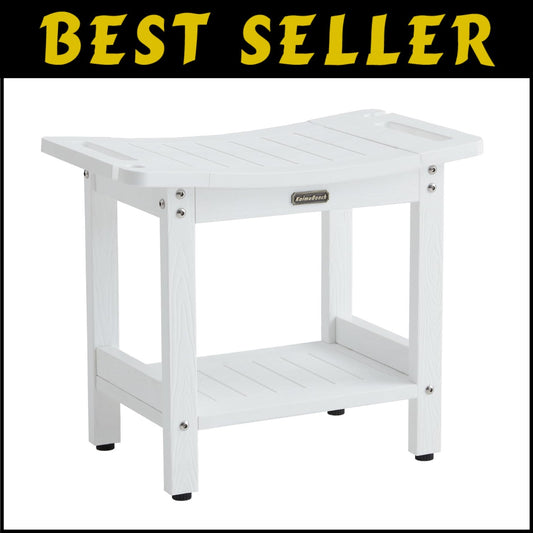 Waterproof Foldable Shower Bench with Storage Shelf & Handles - 550 lbs Capacity
