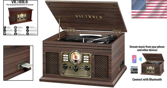 Nostalgic 6-in-1 Bluetooth Record Player & Multimedia Center - Espresso Finish