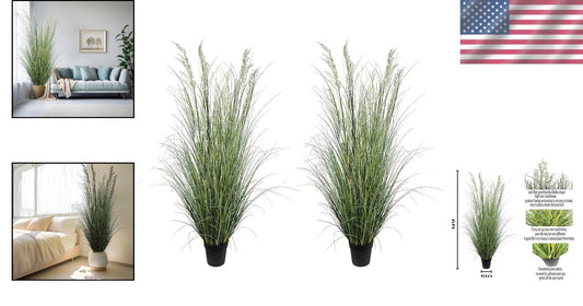 Tall Artificial Grass Plant 71in (Set of 2) in Durable Black Pots for Indoors