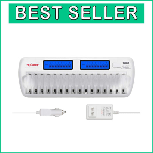 16-Bay Smart Battery Charger for AA AAA Rechargeables with LCD & Safety Features