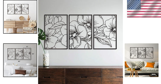 18x12 Black Minimalist Floral Metal Wall Art Decor - 3 Pack for Stylish Spaces