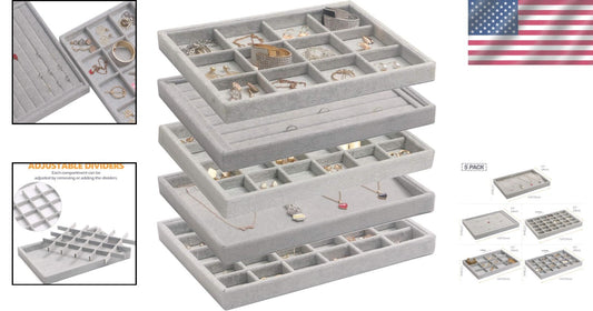 5-Pack Stackable Velvet Jewelry Trays - Elegant Organizer for All Jewelry