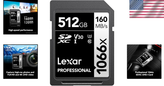 Ultra Reliable 512GB SDXC Card for High-Speed Photography & Video, Compact Size
