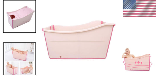 Freestanding Foldable Pink Bath Tub for Kids and Petite Adults - Space Saving