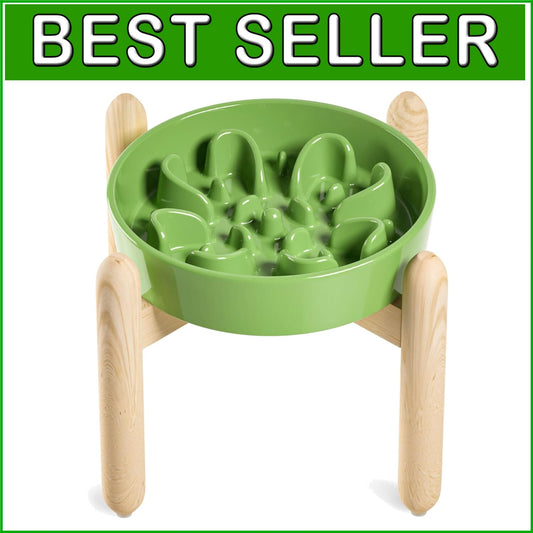 Elevated Ceramic Dog Bowls - Non-Slip Clover Green Dishes for Healthy Feeding