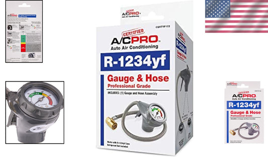AC Pro Car Air Conditioner Recharge Kit - R1234YF Gauge & Quick-Connect Hose