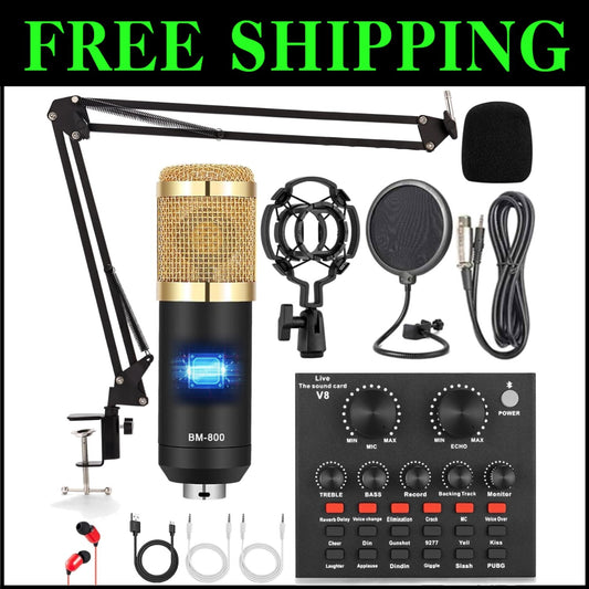 Professional Podcast Bundle with Noise Reduction Mic and Adjustable Arm Stand
