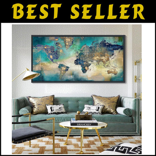 High-Quality Green World Map Canvas Print Wall Art – 29x58 Ready to Hang