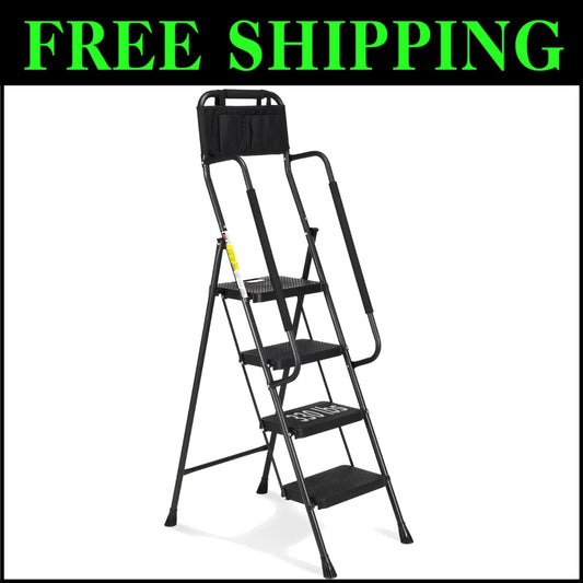 330 lbs Folding Step Stool with Handrails & Tool Bag for Safety and Convenience