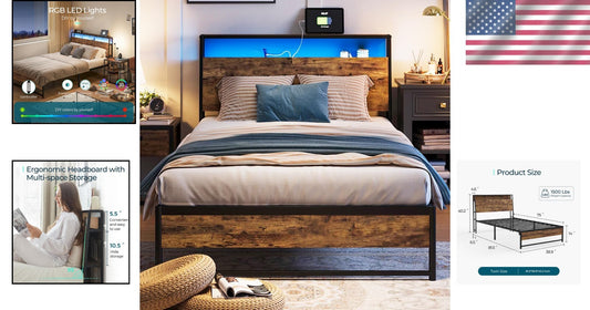 Heavy-Duty Twin Bed Frame with Stylish Ergonomic Headboard & Under-Bed Storage