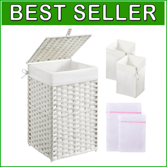 Moisture-Resistant 60L Rattan Laundry Basket with Lid & 4 Bundle Essentials