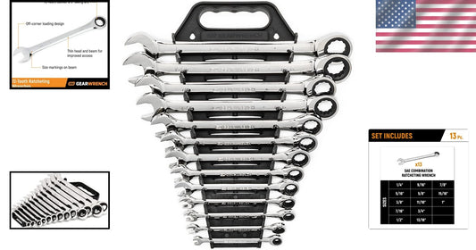 Durable 13-Piece Chromed Ratcheting Wrench Set for Quick Fastener Access