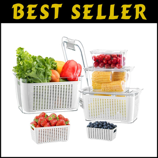 Large Capacity 4-Pack Fruit & Vegetable Storage Containers with Ventilation Lids