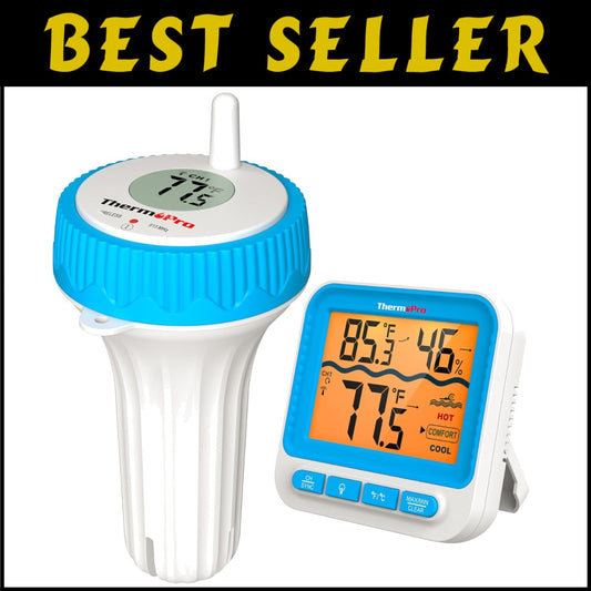Backlit Waterproof Pool Thermometer Featuring 500FT Range & Auto-Paired Receiver