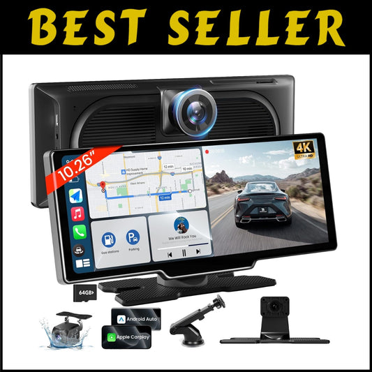 Innovative 10.26'' Wireless Car Audio Receiver with 4K Dash Cam & GPS Navigation