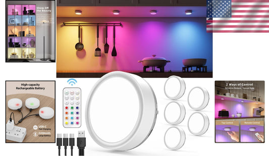Magnetic RGB Puck Lights with Remote - Easy Touch for Dimmable Illumination