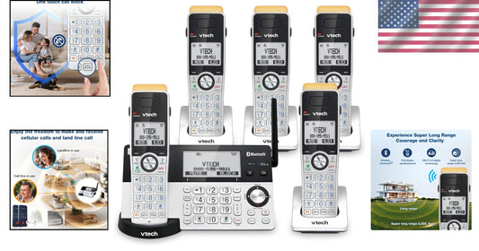 Long Range DECT 6.0 Cordless Phone with 5 Handsets & Bluetooth - 2300 Ft Range