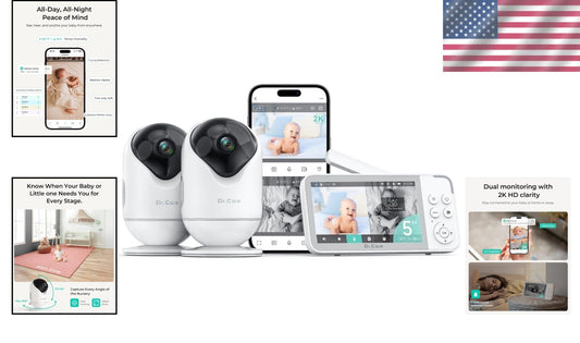 2K Resolution Baby Monitor with 5000mAh Battery & Cry Alerts - Ideal for Parents