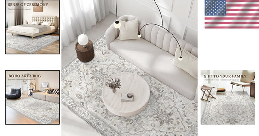 Elegant 5x7 Beige Tribal Area Rug - Versatile Use for Living Room, Office & More