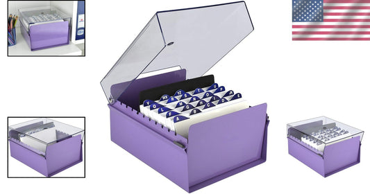 5x8 Heavy Duty Index Card Box - Purple with Crystal Lid for Organized Storage