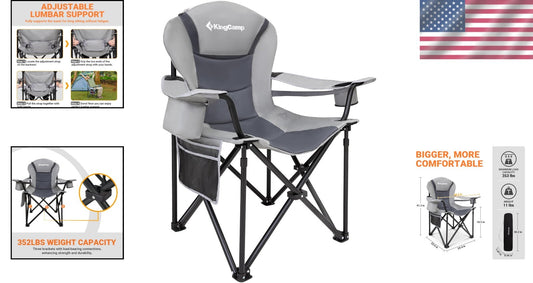 Portable Oversized Chair with Lumbar Support & Cooler Bag for Camping Comfort