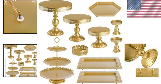 Versatile Gold Metal Dessert Towers - 10-In-1 Cake Stand Set for Celebrations