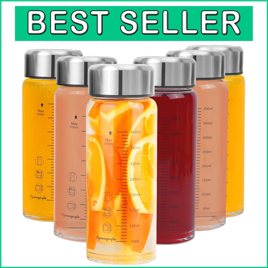 6-Pack 16 oz Wide Mouth Glass Juice Bottles with Stainless Steel Lids - BPA Free