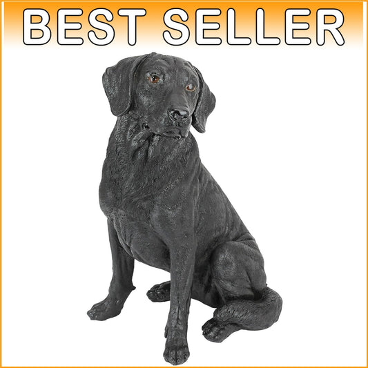 Hand-Cast Black Labrador Dog Sculpture: Memorial Figurine for Garden Lovers
