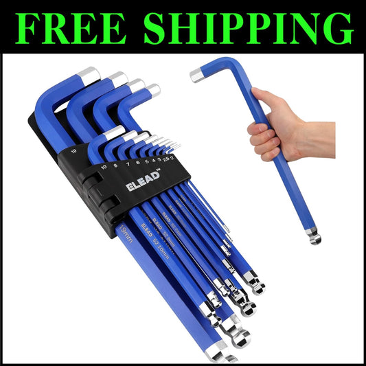 Durable 13-Piece Metric Allen Wrench Set with Long Ball End Design - Blue Finish