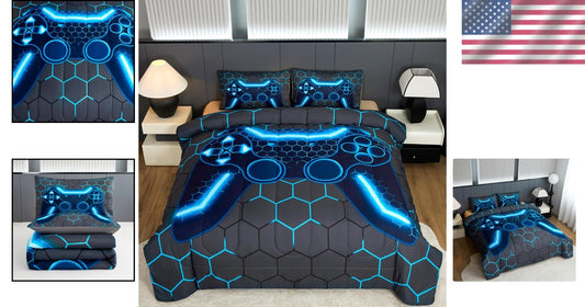 Vibrant Blue Game Controller Comforter Set - 3-Piece All-Season Bedding