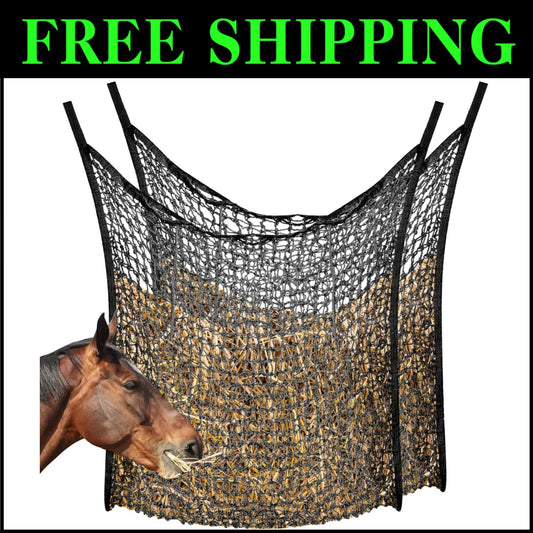 2-Pcs Slow Feed Hay Net Feeder Bags for Healthy Horse & Goat Feeding - 63x40in