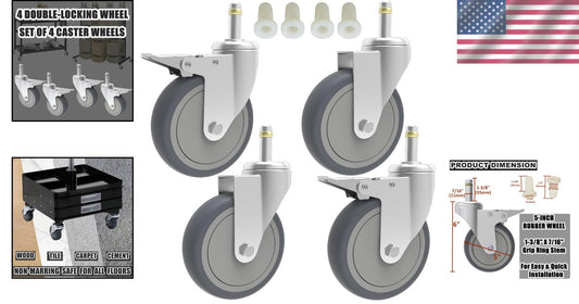 Durable 5-Inch Rubber Wheels Replacement Casters - 4 Pack for Smooth Mobility