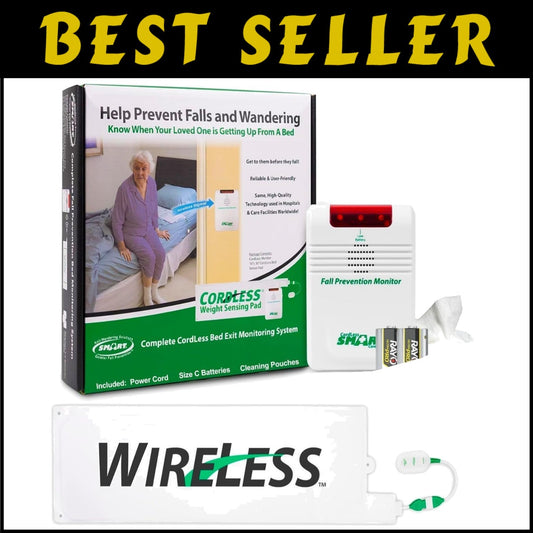 Smart Caregiver Wireless Bed Alarm System - 10x30” Safety Pad with Monitor