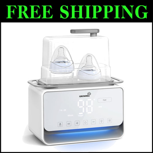 GROWSNY 12-in-1 Baby Bottle Warmer with Fast Steam & Night Light - Safe & Easy