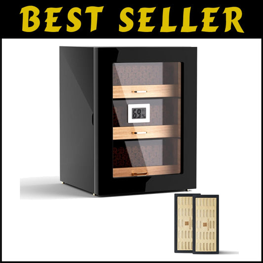Luxury Desktop Cigar Humidor with Hygrometer & Removable Shelf for 150 Cigars