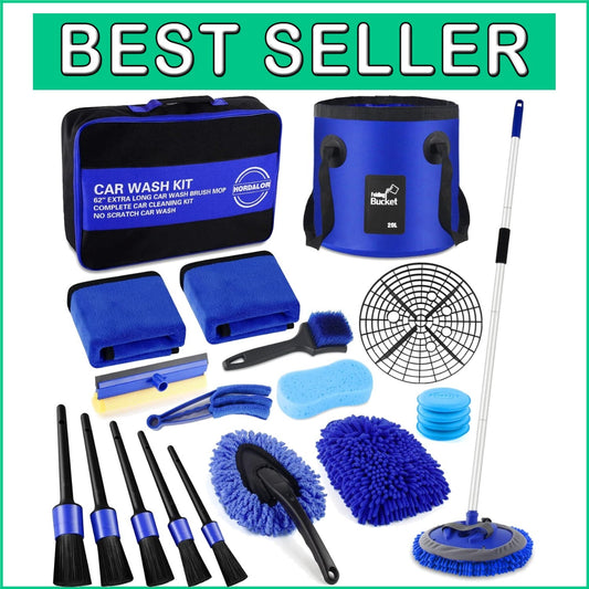 Ultimate 21-Piece Car Cleaning Kit with Non-Slip 62" Brush - Ideal Gift
