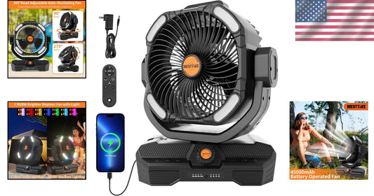 Portable 45000mAh Rechargeable Fan with Touch Control & Oscillation for Outdoors