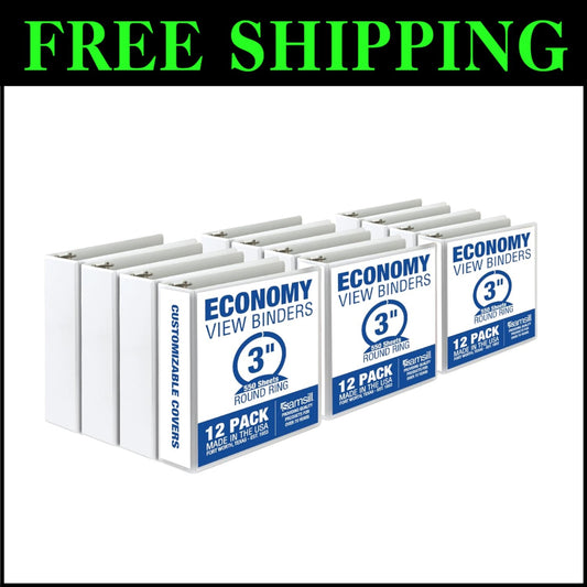 Customizable 12-Pack 3-Inch Clear View Binders - Eco-Conscious Document Storage